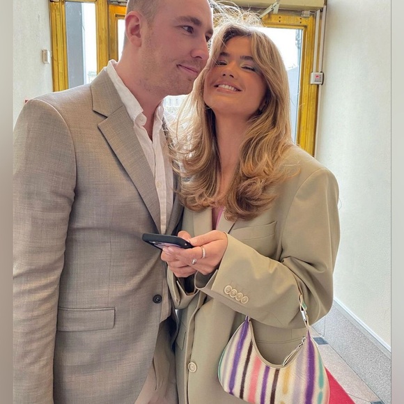 matilda Djerf (as seen on) BY FAR Baby Amber - Ivory Spray Paint Leather Bag - Picture 1 of 8